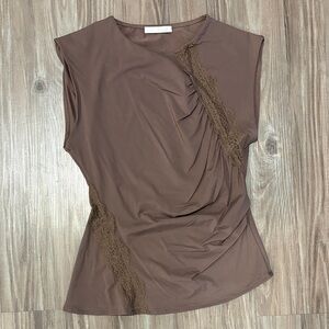 Zara Brown Lace Accent Blouse